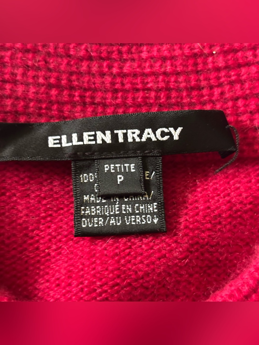 Ellen Tracy Women's SP Vibrant Fuschia Cashmere knit Cardigan Sweater - Picture 7 of 13